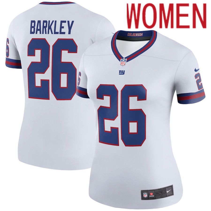 Women New York Giants #26 Saquon Barkley White Color Rush Nike Legend NFL Jersey->women nfl jersey->Women Jersey